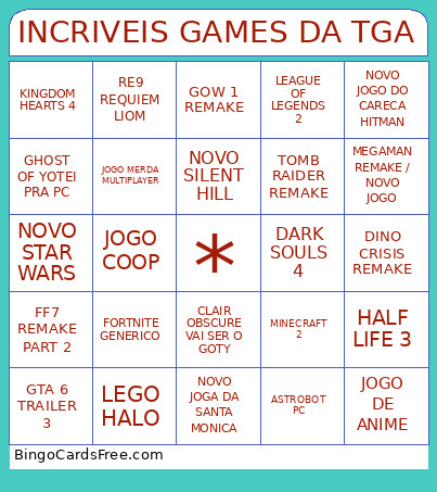 INCRIVEIS GAMES DA TGA Bingo Card