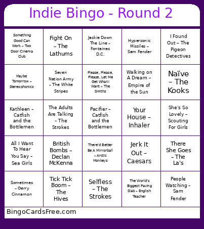 Indie - Round 2 Bingo Card