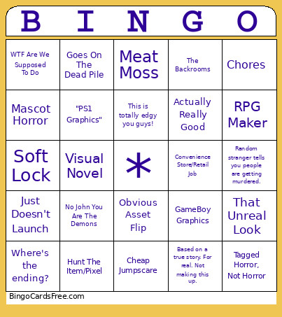 Indie Horror Bingo Card