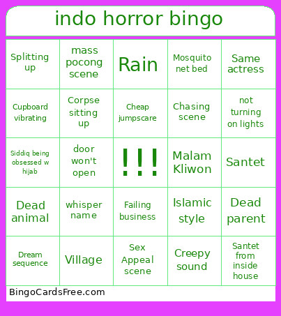 Indo Horror Bingo Card
