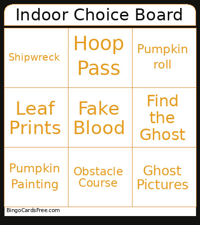 Indoor Choice Board MEA 26 Bingo Card
