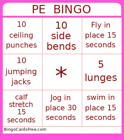 Indoor PE Bingo Card