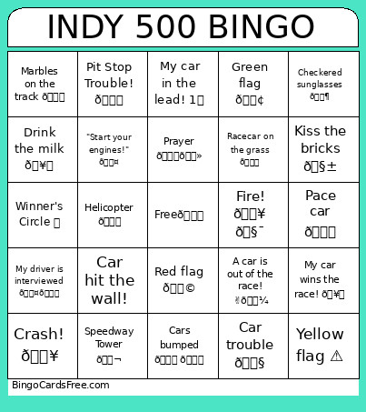 INDY 500 Bingo Card