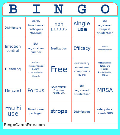Infection Control Bingo Card