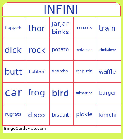 INFINI Bingo Card