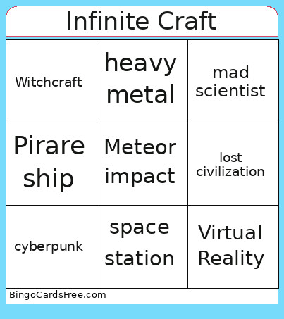 Infinite Craft Bingo Card