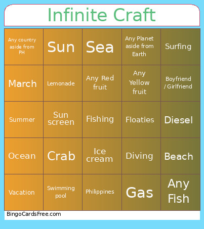 Infinite Craft Bingo Card