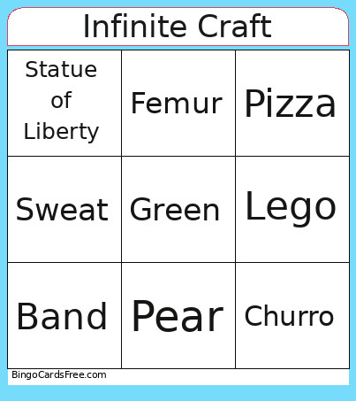 Infinite Craft Bingo Card