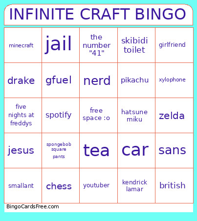 inf craft bingo Cards