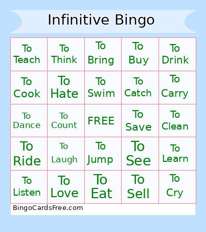 Infinitive Verb Bingo