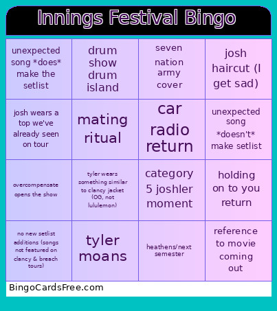 Innings Festival Bingo Card