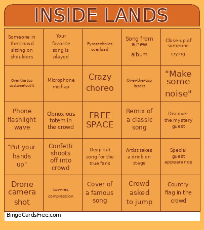 Inside Lands Bingo Card