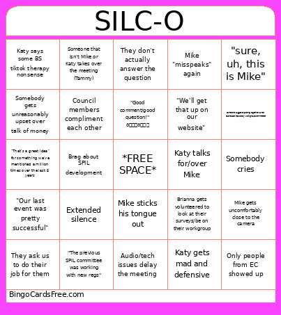 INSILC Meeting Bingo Card