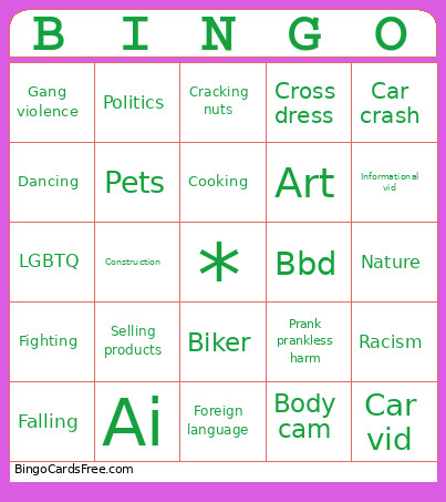 Instagram Bingo Card