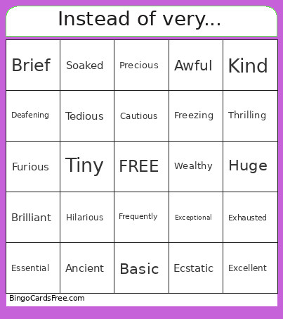 Instead Of Very... Bingo Card