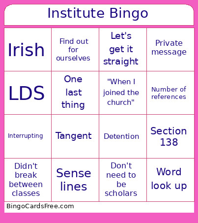 Institute Bingo Card