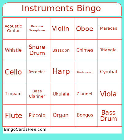 Instruments Bingo Card