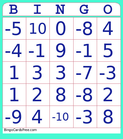 Integer Bingo Card