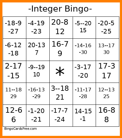 -Integer - Bingo Card