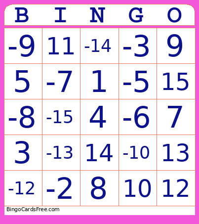 Integer To -15 Bingo Card
