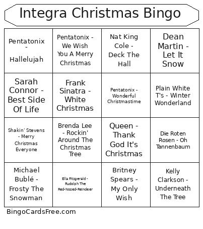 Integra Christmas Bingo