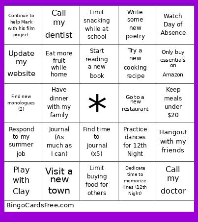 Intention's Bingo Card
