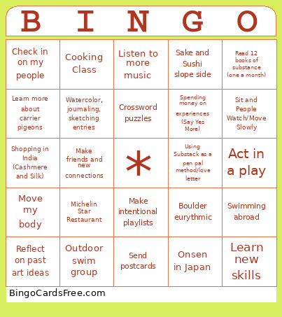 Intentions Moving Forward Bingo Card