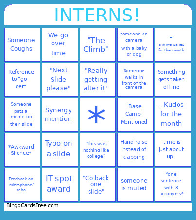 Intern Bingo Card