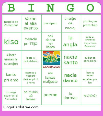 Internacia Vespero Bingo Card