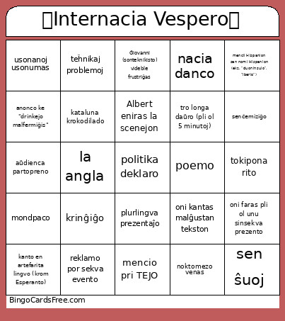 ✨Internacia Vespero✨ Bingo Card