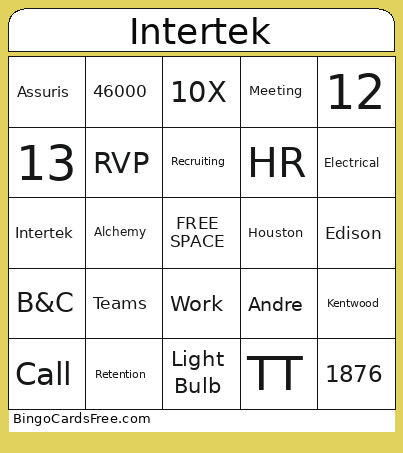 Intertek Bingo Card