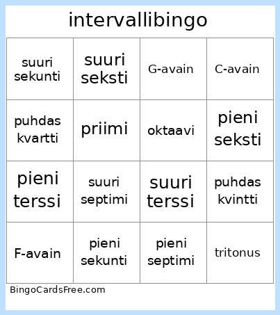 Intervalli Bingo Card