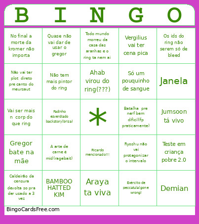 Intervalo Bingo Card