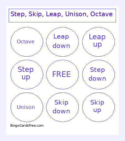 Intervals - Step, Skip, Leap, Unison, Octave Bingo Card