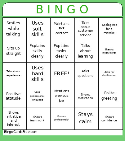 Interview Prep Bingo Card