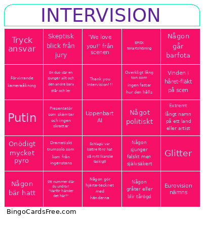 INTERVISION Bingo Card