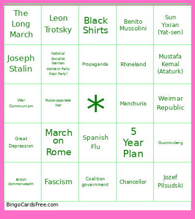 Interwar Period Review Bingo Card