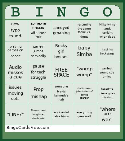 Into The Woods Rehearsal Bingo Card