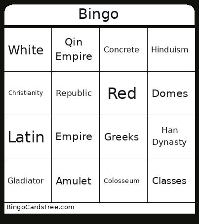 Introducing Ancient Rome Bingo Card