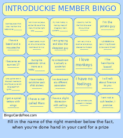 INTRODUCKIE MEMBER Bingo Card