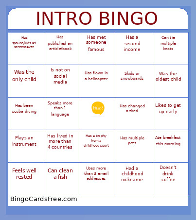 Introductions Bingo Card