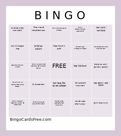 Introduktions Bingo Card