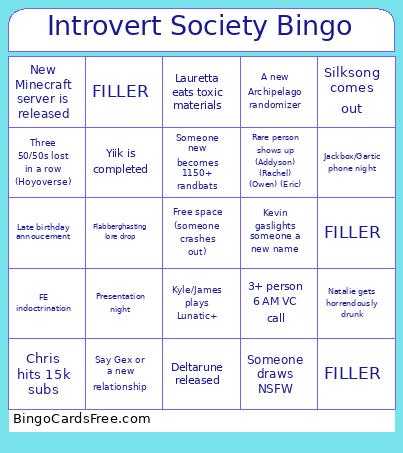 Introvert Society Bingo