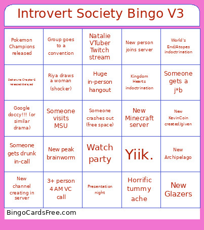 Introvert Society V3 Bingo Card