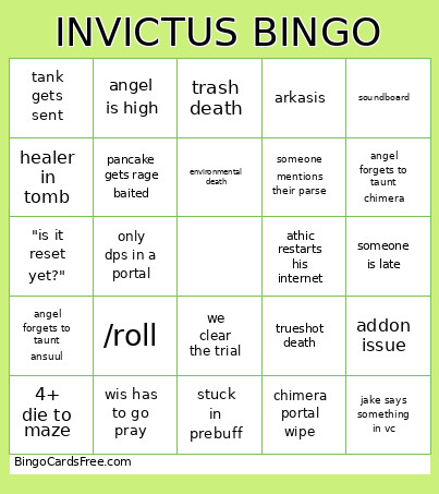 Invictus 2.0 Mindmender Bingo Card