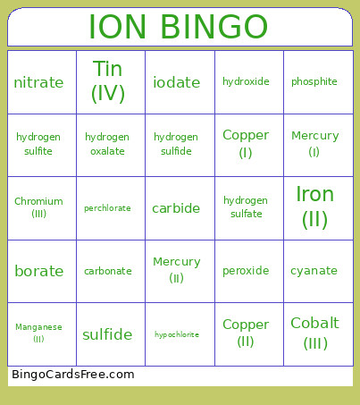 Ion Bingo Card
