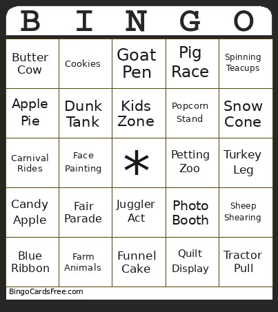 Iowa State Fair Bingo Card