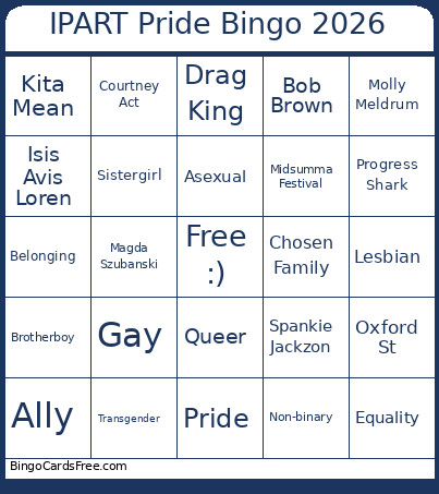 IPART Pride 2026 Bingo Card