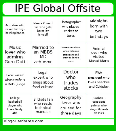IPE Global Offsite Bingo Card