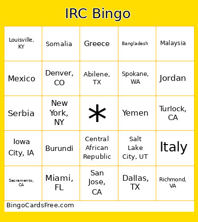 IRC Places Bingo Card